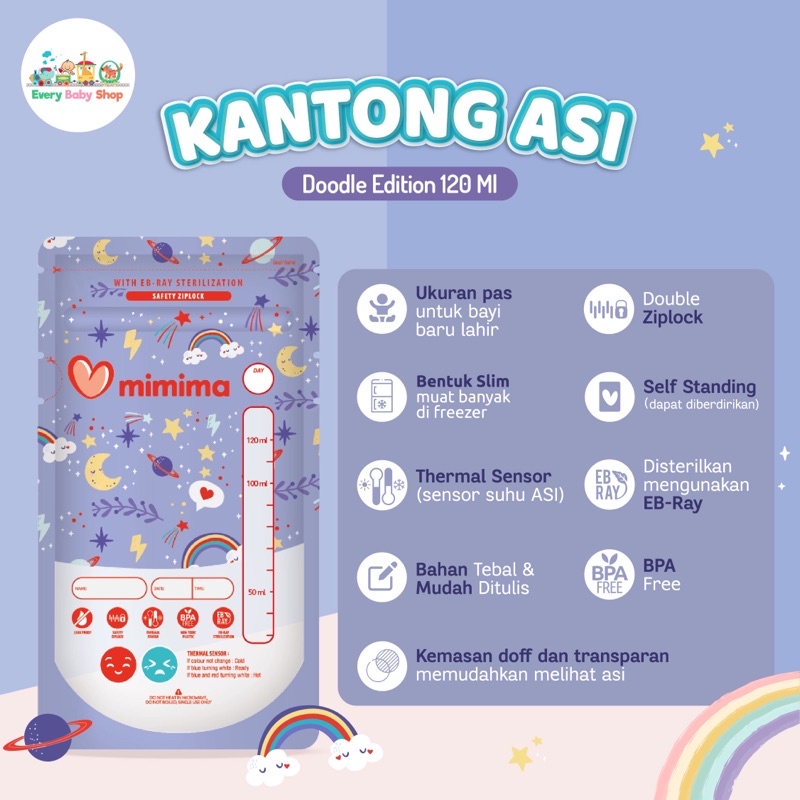 BKA / MIMIMA Kantong ASI 120 ml isi 30 / 10 pcs dengan Thermal Sensor - Breastmilk Storage Bag 120ml NEW