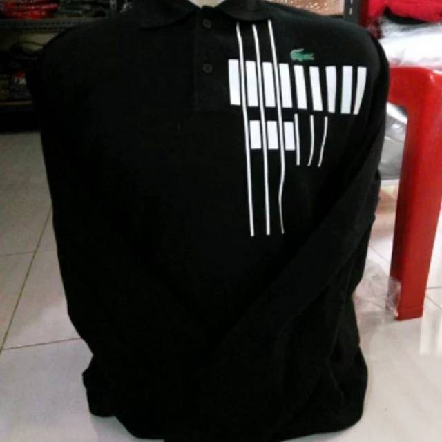 Polo shirt lengan panjang lacoste - hitam