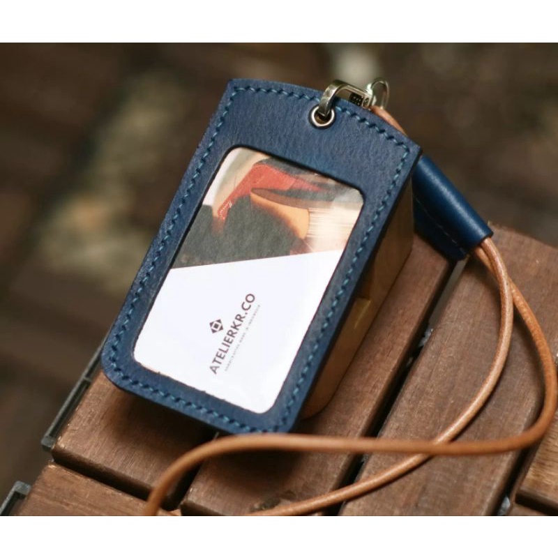 

id card holder lanyard kulit asli leather free emboss name