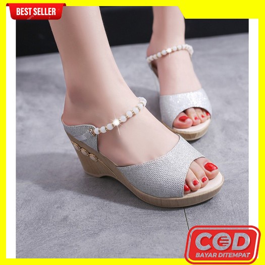 Wedges Wanita  Wejes Kondangan Premium Heels Pesta Bisa Cod Sandal Lebaran Mewah Sandal Jinjit Hels 