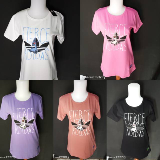 Kaos Distro Adidas Import Wanita fit to L hitam putih pink