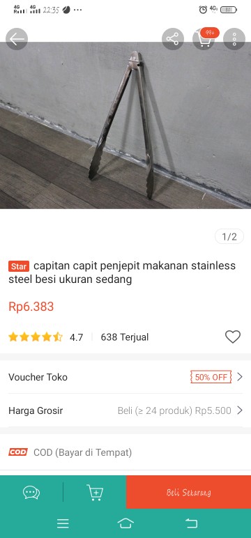 Capitan Capit Penjepit Makanan Stainless Steel Besi Ukuran Sedang
