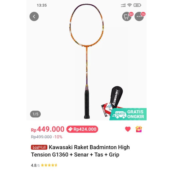 Kawasaki Raket Badminton High tension G1360// JUAL MURAH NGABISIN STOK