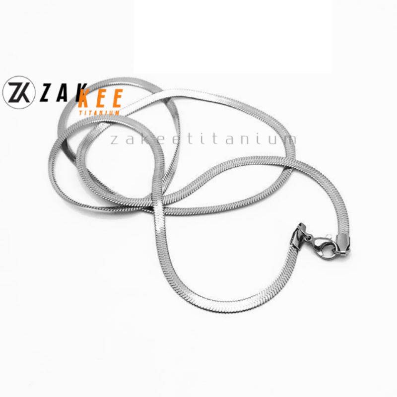 Kalung Titanium Pria Wanita Anti Karat Silver Perak Putih Cowok Cewek Keren Kalong Belut Stainless Steel Flat Kilau Panjang 45cm 50cm 60cm