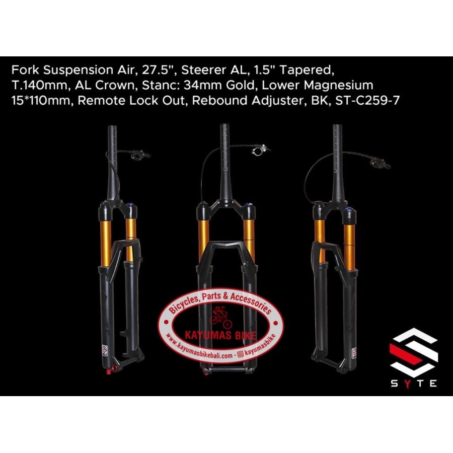 FORK SYTE 27.5 ST-C259-7 AIR TAPERED BOOST REMOTE LOCK REBOUND T 140