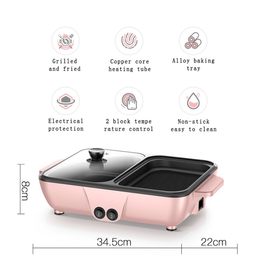 Mini Electric Hotpot/ Steamboat Girll Pan Bbq Multifungsi 2 in 1