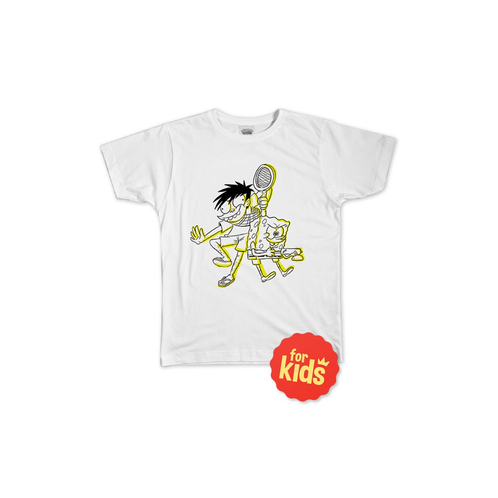 Kaos Anak: Si Juki x Spongebob White Shadow