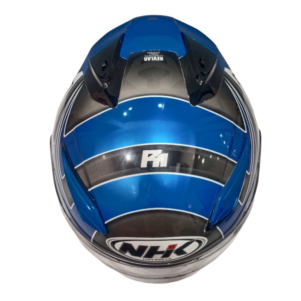 HELM HALF FACE NHK R1 NHK R-1 MOTIF GIGA BLUE METALIC SILVER DOUBLE VISOR