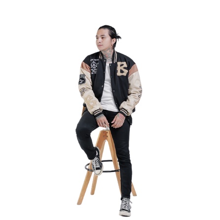 Varsity Jacket  HITAM CREAM  Jaket Varsity Pria Premium BGSR Nascar Varsity Baseball Jacket Vintage 