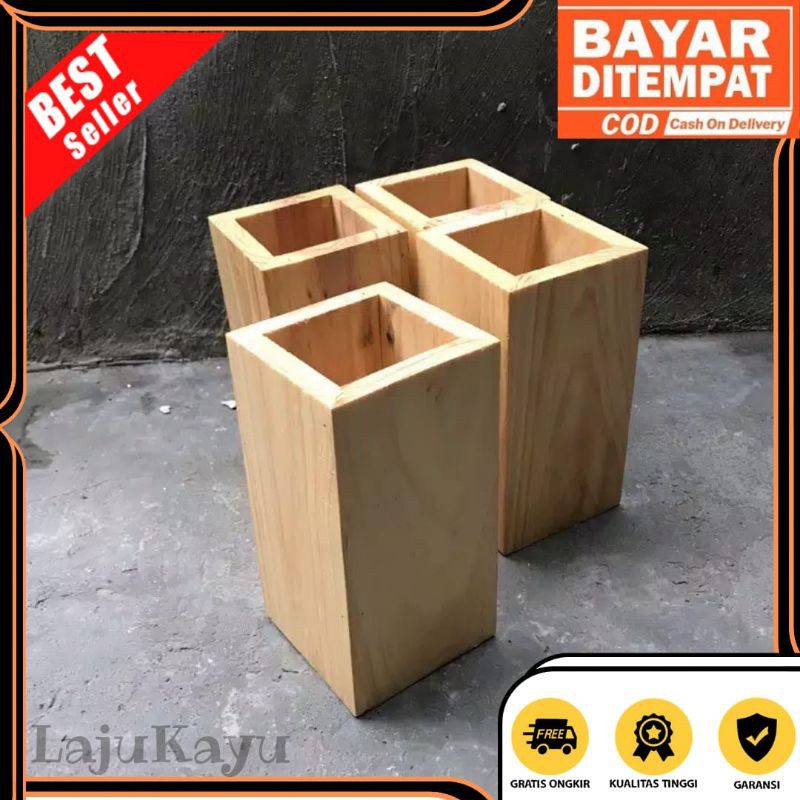 Pot Kayu Kaktus Mini / Kotak Pensil Tempat Sendok Garpu
