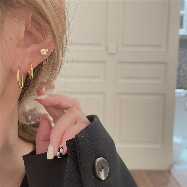 Roselife 1 Pasang Anting Tusuk Sterling Silver 925 Desain Beruang Lucu Gaya Korea Anti Alergi Untuk Wanita