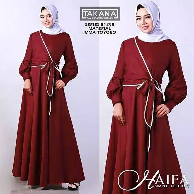 Haifa Casual Dress Gamis Muslimah Ori Takana Merah Maroon