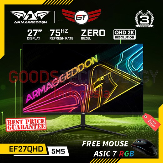 Armaggeddon Pixxel+ Elite EF27QHD 27 Inch Gaming Monitor 2K QHD 75Hz 5ms IPS Panel