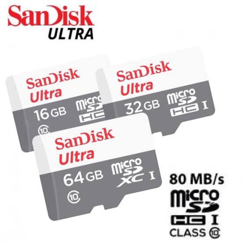memory Card sandisk 64GB/ 32GB/16GB Kartu memory class10 speed 80mbps