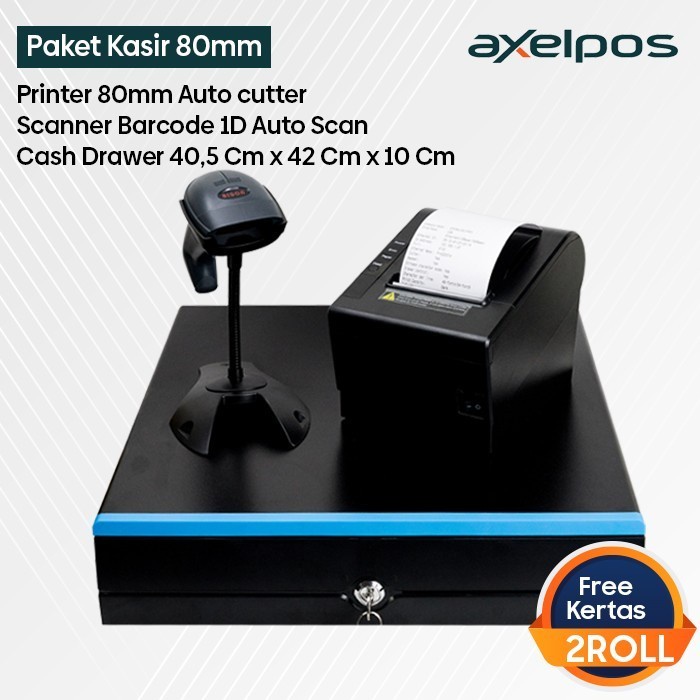 PAKET ALAT KASIR CASH DRAWER 5 SLOT - PRINTER THERMAL 80MM USB AUTO CUTTER - SCANNER BARCODE 1D USB