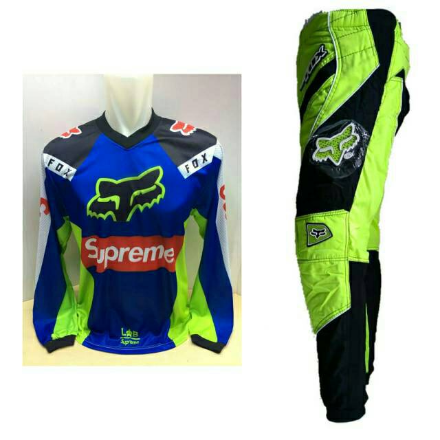 Stelan baju celana jersey cross WARNA BIRU-HIJAU