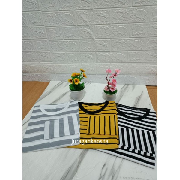 Atasan kaos lengan panjang oversized Stripe/polos (hijab friendly)