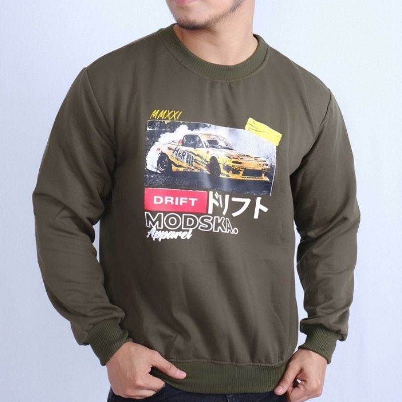 sweater Drift modska Apparel army hitam Harajuku// crewneck sweetshirt wanita pria perempuan laki cewe cowo unisex bahan fleece// sweater distro viral// Women Man Sweatshirts Loose Oversize Pullover jumbo xxl