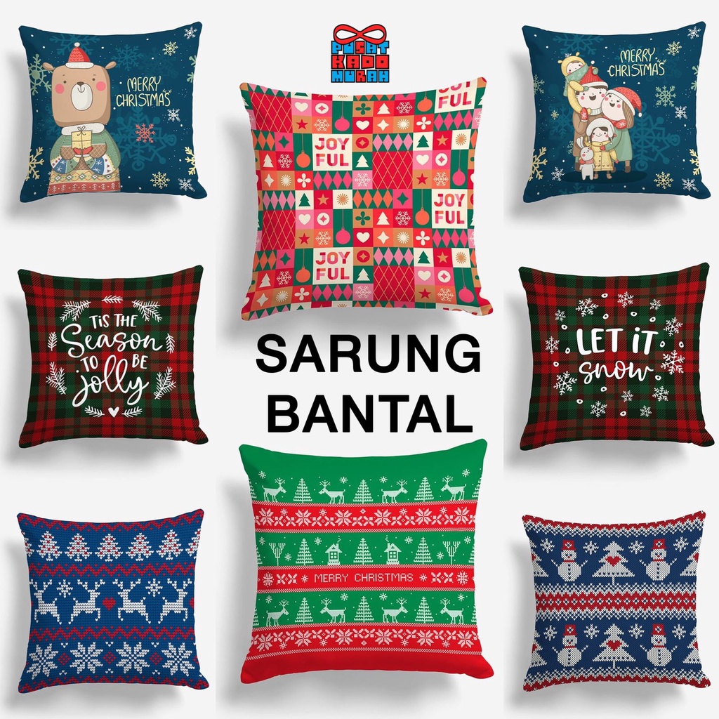 COVER SARUNG Bantal Sofa Print Motif Edisi Natal / Christmas Edition / Happy Holiday / Santa Clause / Christmas Tree 40x40 cm -  Pusat Kado Murah