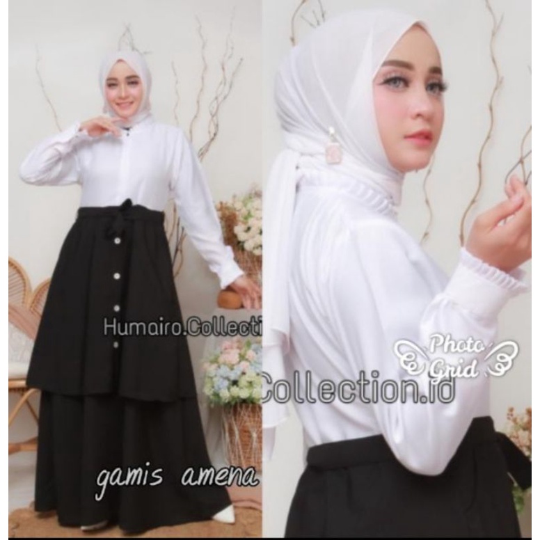 gamis hitam putih  amena kaya stelan