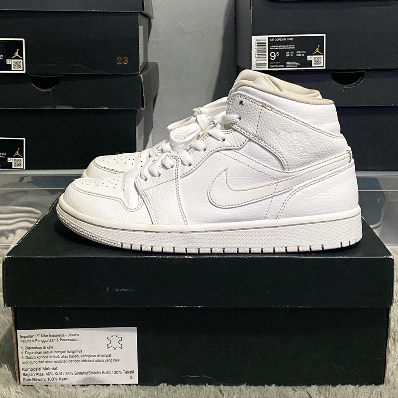 Nike Air Jordan 1 Mid Triple White *100% Original