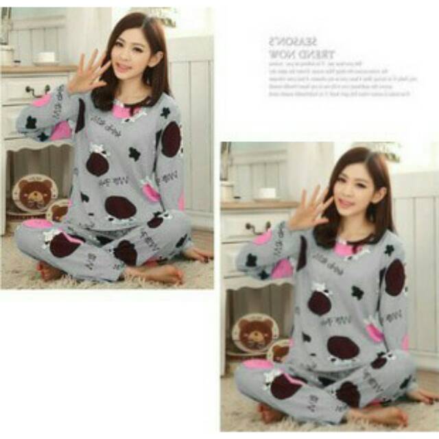 Baju tidur wanita sapi abu-abu