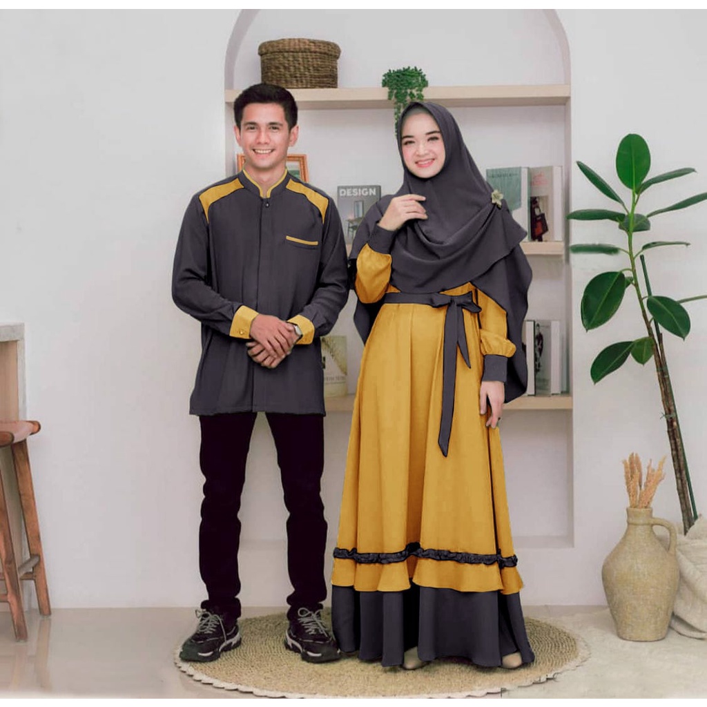 Gamis couple cp Zendaya couple kondangan pasangan terbaru 2022 baju pesta couple pasangan kekinian d
