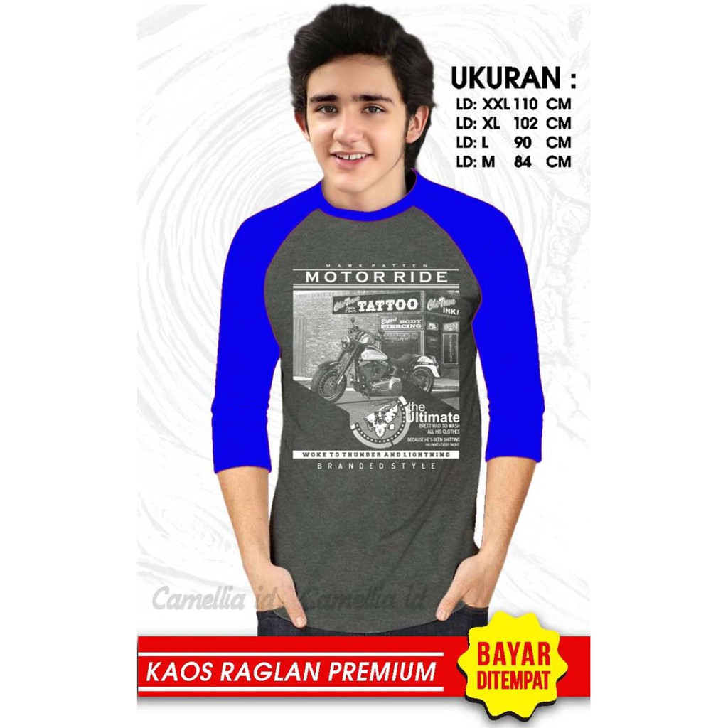 Kaos Raglan (MOTOR RIDE)/Kaos Pria Lengan 3/4/ Kaos Pria/ Kaos Cowok/ Kaos Oblong/Misty