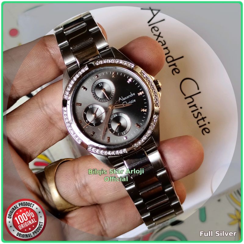 Alexandre Christie Terbaru Ac 2902 Ladies Tali Rantai Silver Original