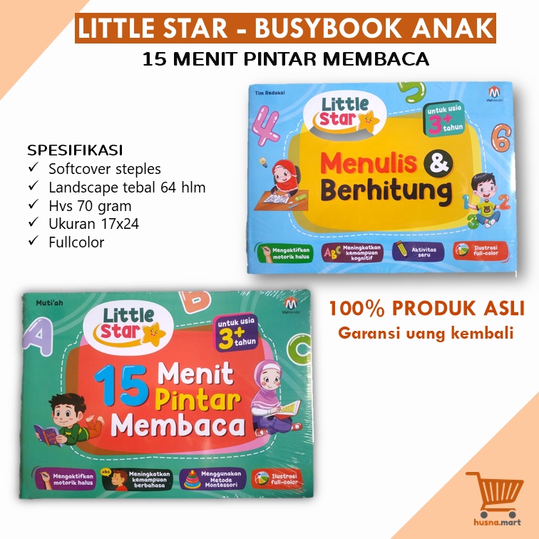 Buku 15 Menit Pintar Membaca [Little Star] - Bonus Buku Menulis dan Berhitung - Original Full Color