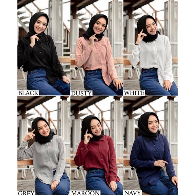Kemeja Wanita Casual/Kemeja Basic/Kemeja Polos/Kemeja Jumbo-4