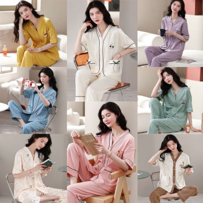 SETELAN SET PIYAMA BAJU TIDUR WANITA DEWASA V NECK CP PREMIUM LEISURE OVERSIZE IMPORT LENGAN PENDEK 