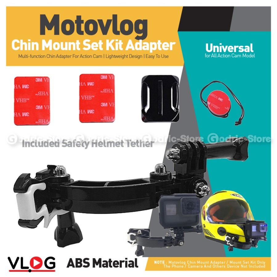 Helm Chin Set Mount for MotoVlog Action Cam Gopro Yi Osmo Brica Mounting