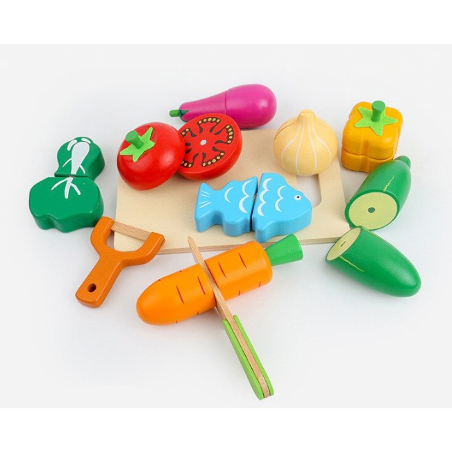 17Pcs Look At It Mainan Masak Masakan Wooden Toys Mainan Kayu Mainan Dapur Anak Perekat magnet