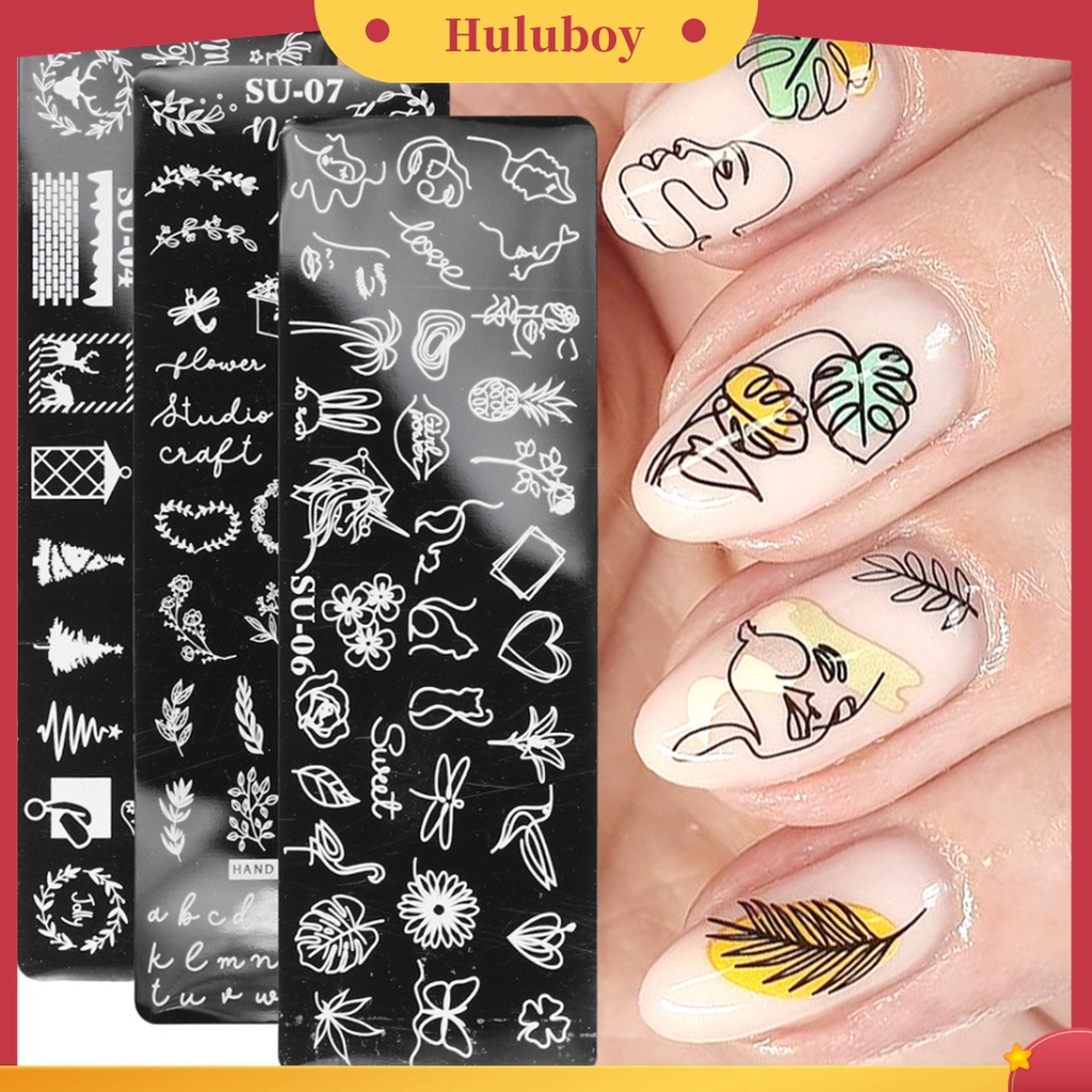 Huluboy Huluboy♡ Plat Stempel Kuku Motif Wajah Manusia Bahan Stainless Steel Untuk Manicure