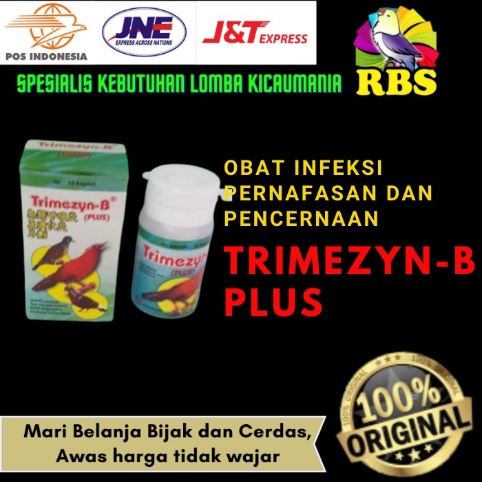 Trimezyn B Plus Obat Infeksi Pencernaan dan Pernafasan Burung Kenari Murai Merpati isi 10 Tablet
