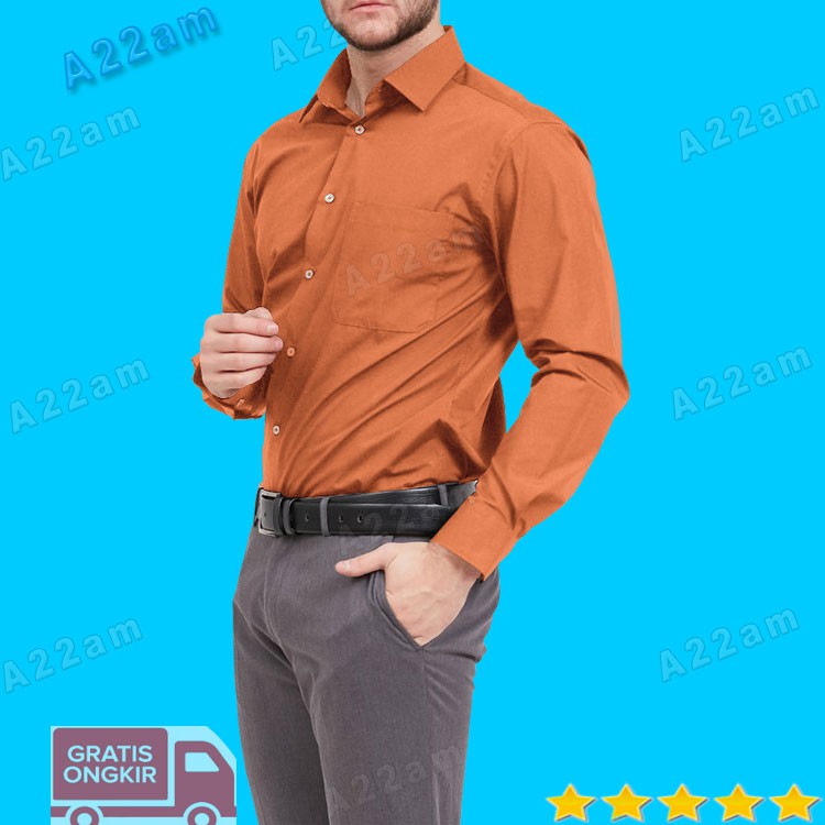 Original B7 26 Baju Kemeja Lengan Panjang Cowo Merah Bata Polos DENVER
