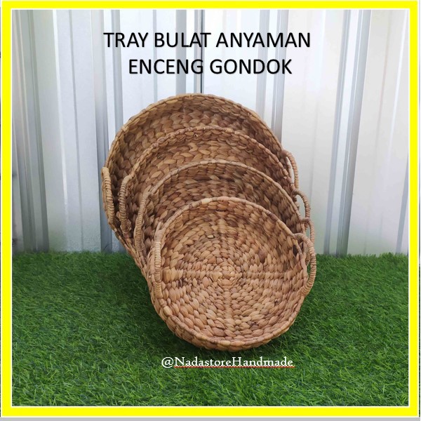 Tray / Baki / Nampan Enceng bulat anyaman enceng Gondok natural