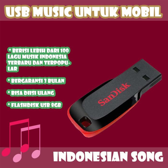 USB Music Indonesia Utk Mobil Berisi Lebih dari 100 Lagu Bergaransi