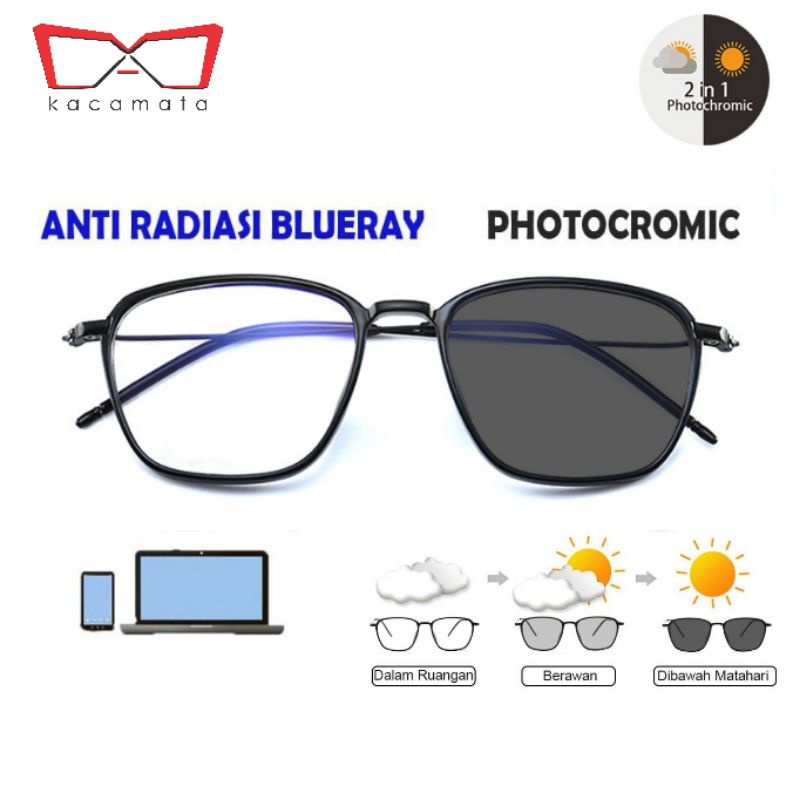 Kacamata Photochromic Antiradiasi Blueray Komputer HP Pria Wanita