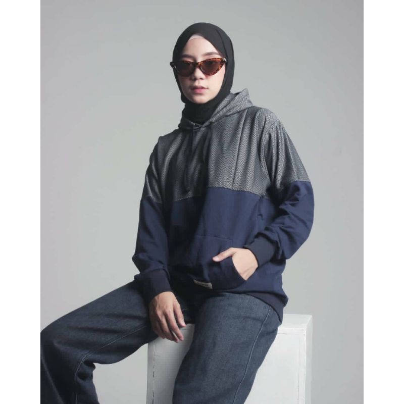 Jaket Sweater | Hoodie Half Navajo Navy | Cotton Fleece Premium | Suitcomfort