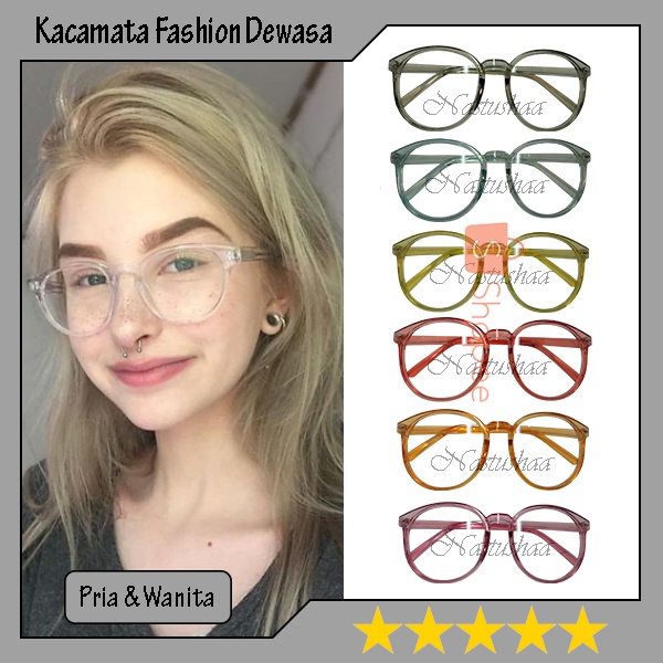 Kacamata Korea Bundar Pria dan Wanita Kaca Mata Normal Fashion Frame Oval Warna Untuk Gaya Unisex NOCASE