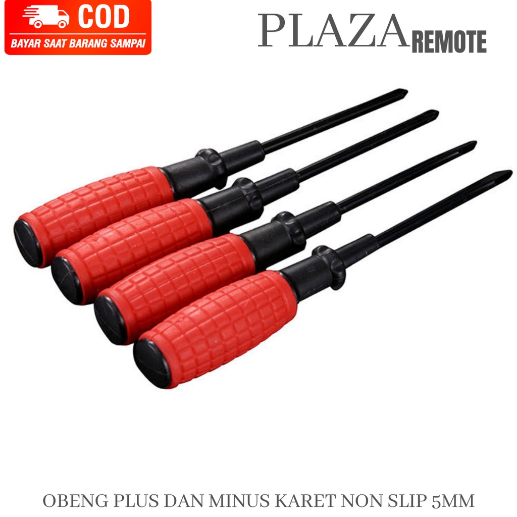 OBENG DIAMETER 5MM Satuan Rubber Non Slip Handle Screwdriver BAHAN KARET Anti Slip Plus &amp; Minus