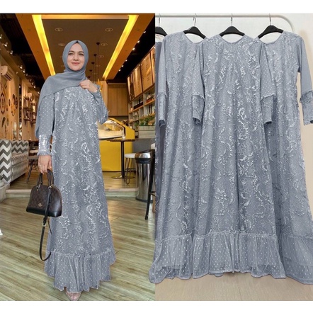 Gamis Brukat Humaira Dress Wanita Muslim Terbaru 2021 2022 Gamis Brukat Terbaru Lebaran Syari Mewah Elegan L XL