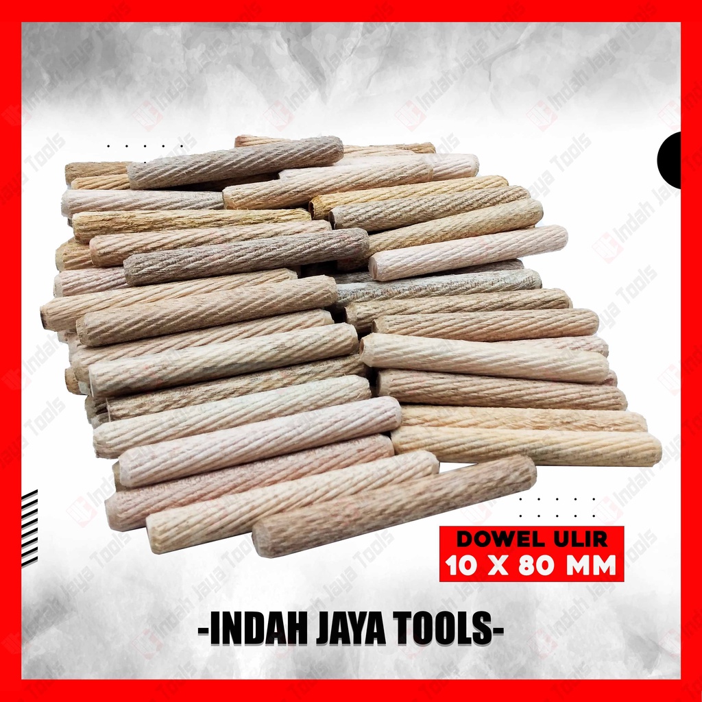 DOWEL Kayu Ulir 10 x 80 MM 100 Pcs Pen Sambungan Stik Kayu Bulat