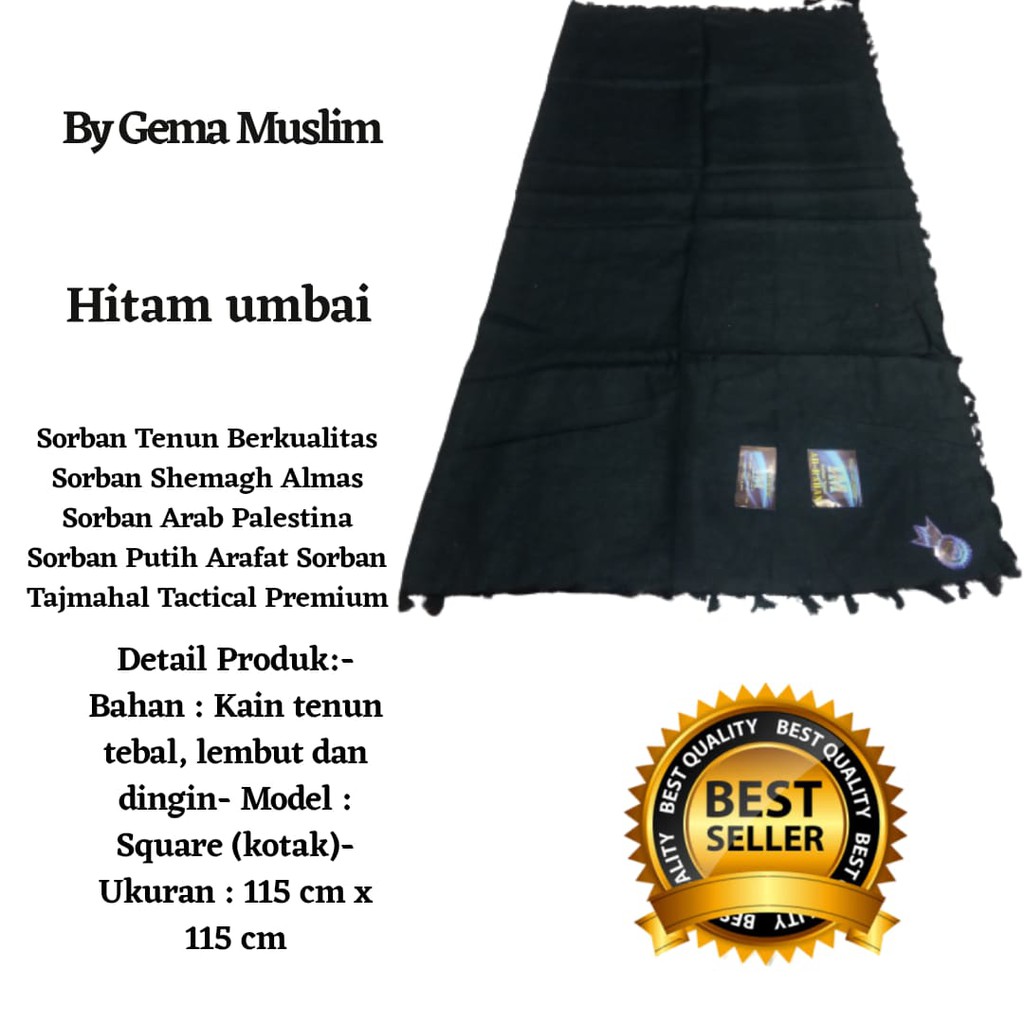 sorban gema tajmahal hitam polos rumbai