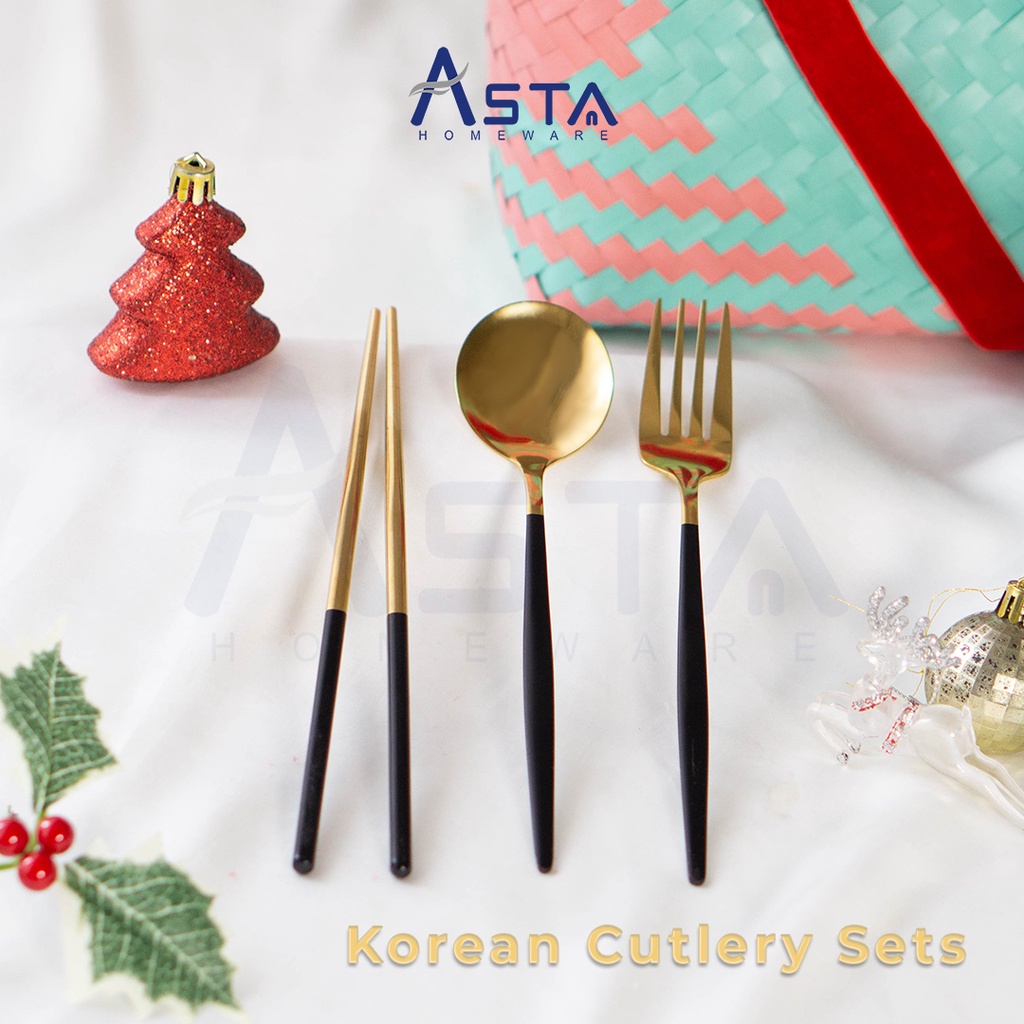 Set Alat Makan Korea Tebal Stainless Steel Tebal / Korean Cutlery Set / Set Alat Makan Korea Sendok Garpu Sumpit