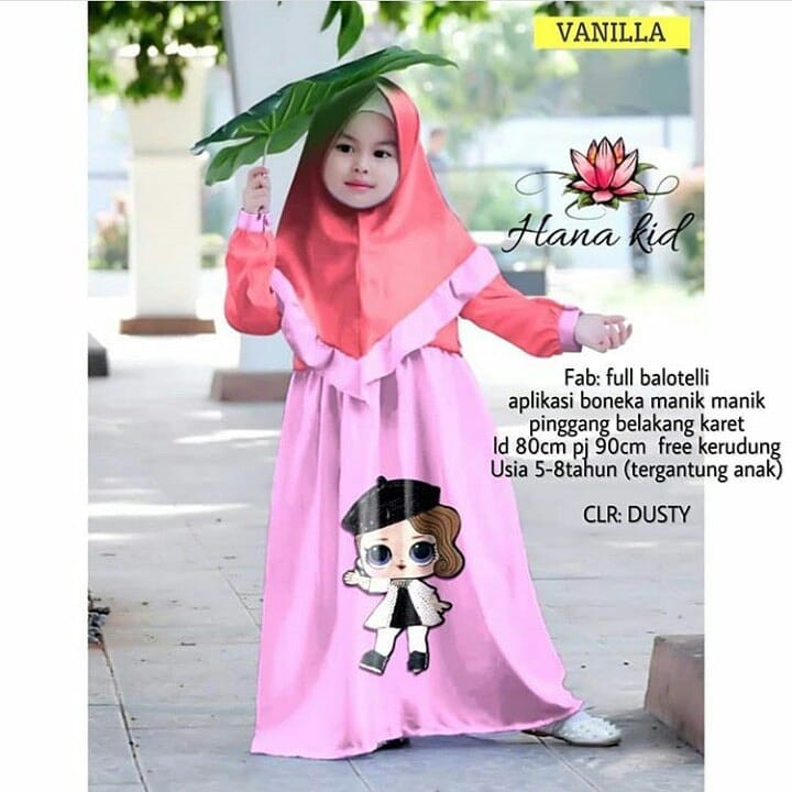 HANA SYARI KIDS Gamis Anak 5-8 tahun Panjang Trendy Modern Kids Baju Panjang Stelan Syar’i Polos