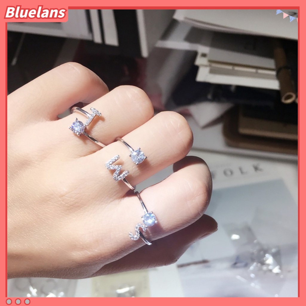 Bluelans Cincin Tembaga Terbuka Adjustable Desain Huruf Untuk Wanita