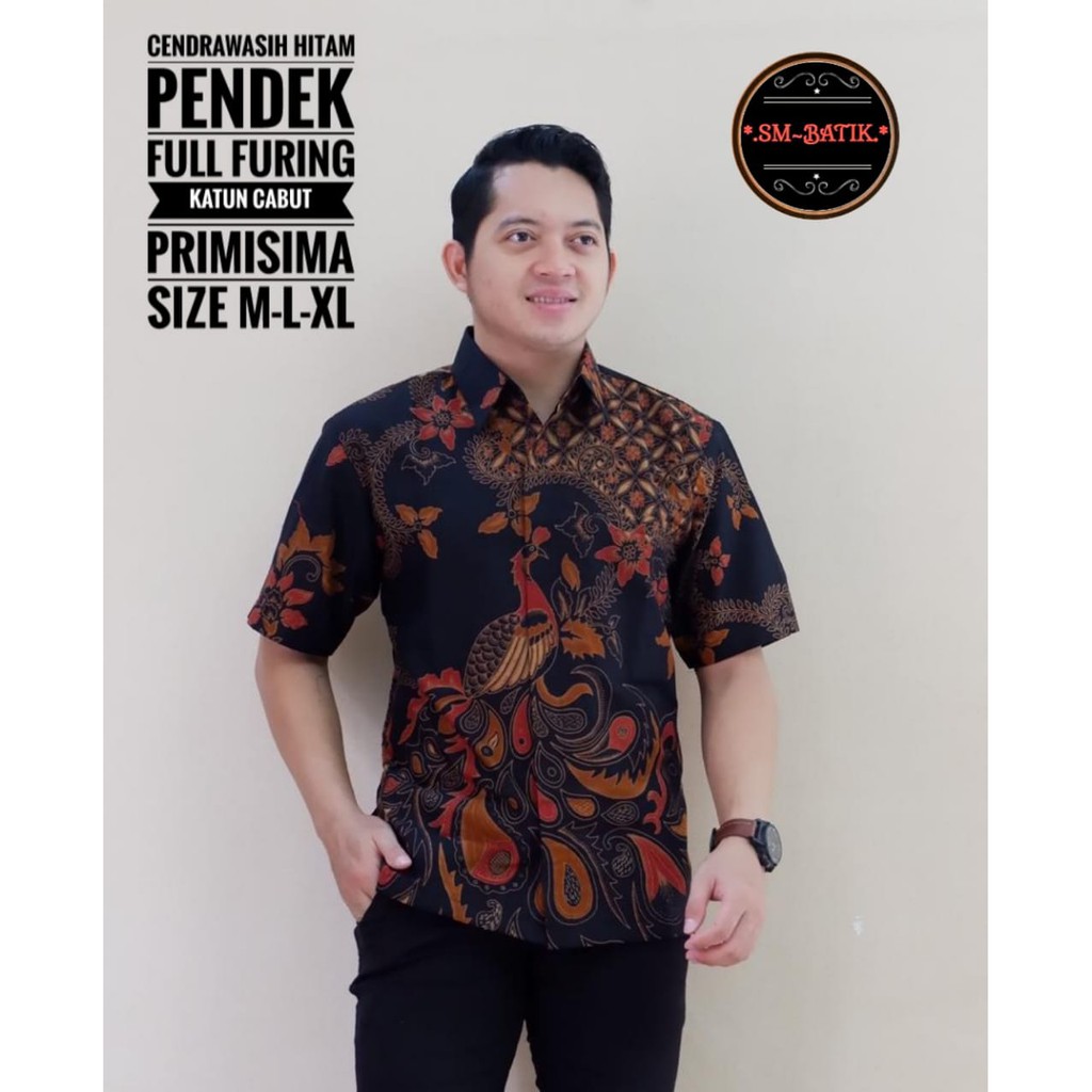 CENDRAWASIH HITAM Kemeja Batik Pria Lengan Pendek Katun Halus FULL FURING SM Batik